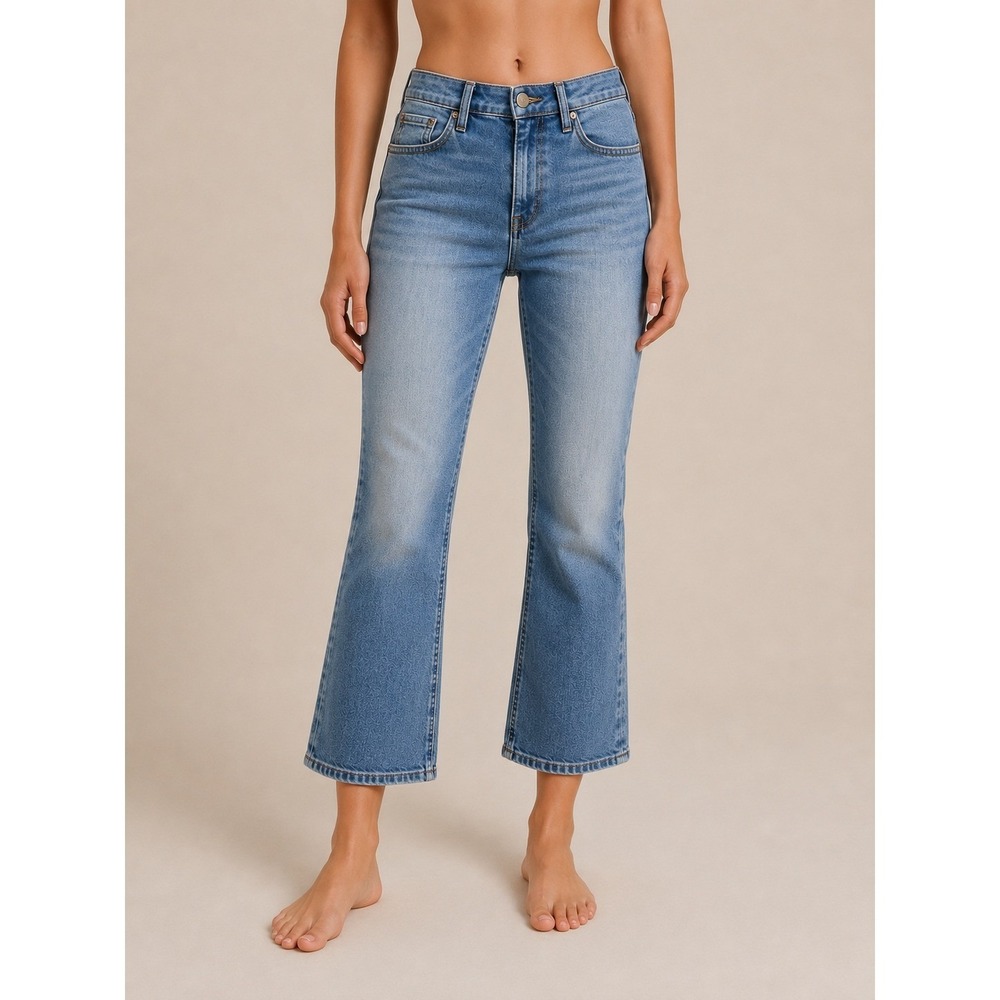 Uniqlo Jeans Womens 29 Blue Mid Rise Bootcut Flare‎ Stretch Denim 221-454352